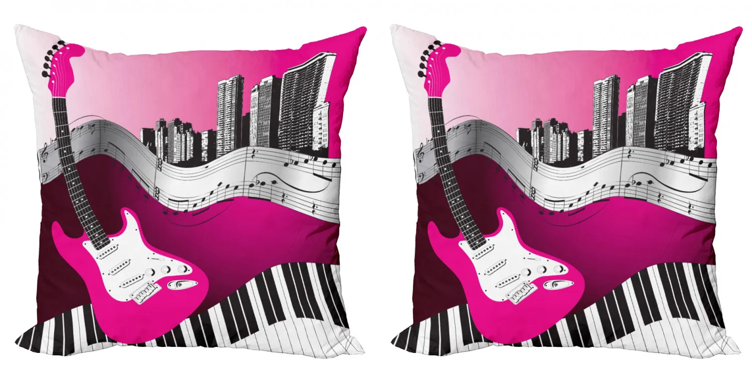 Pink Rock Pillow Cushion Cover Pack of 2 Electric Guitar Urban Music City Zippered Double-Sided Accent for Living Room | Дом и сад