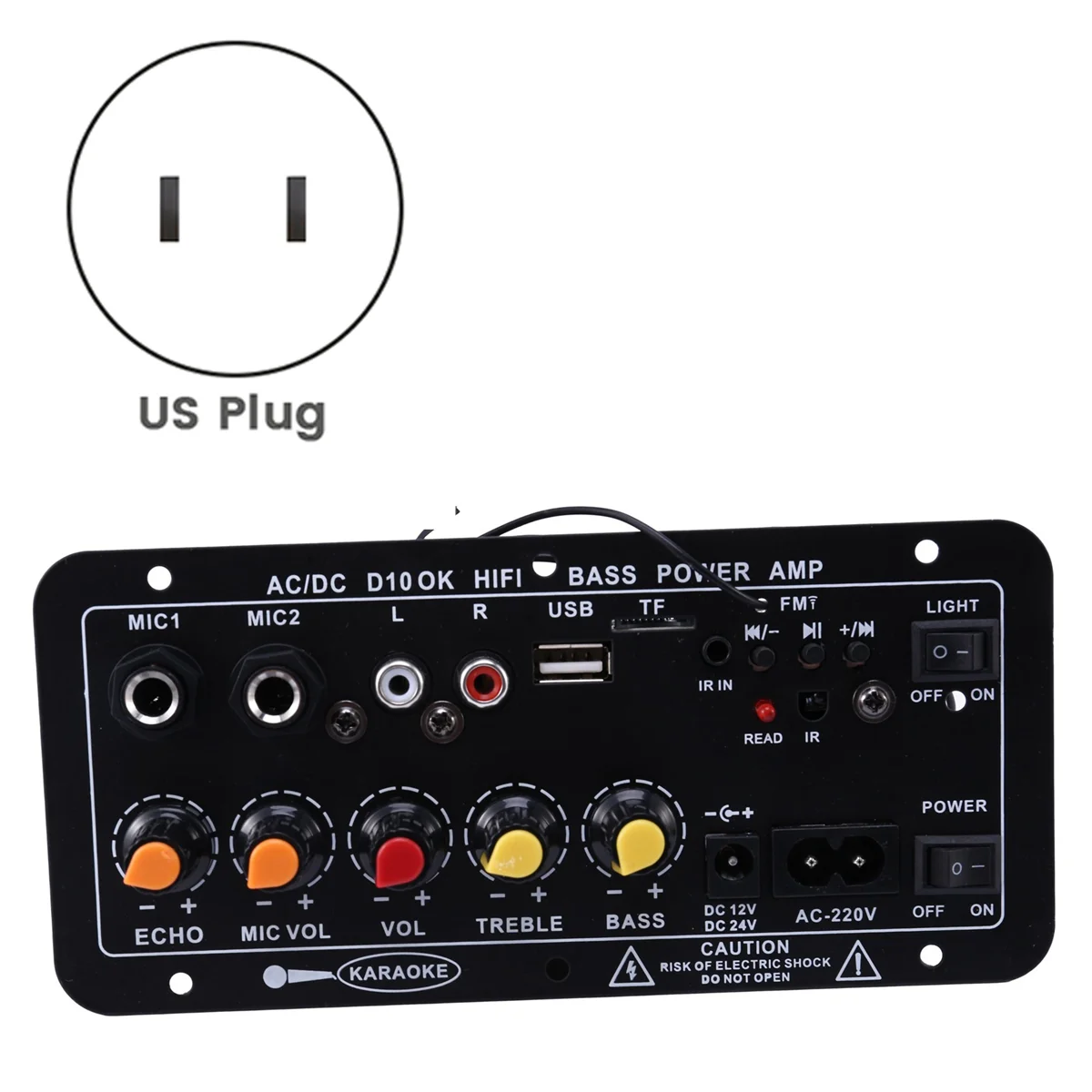 

Плата цифрового стереоусилителя с Bluetooth, сабвуфер, усилители для караоке с двумя микрофонами для колонок 8-12 дюймов (вилка стандарта США)