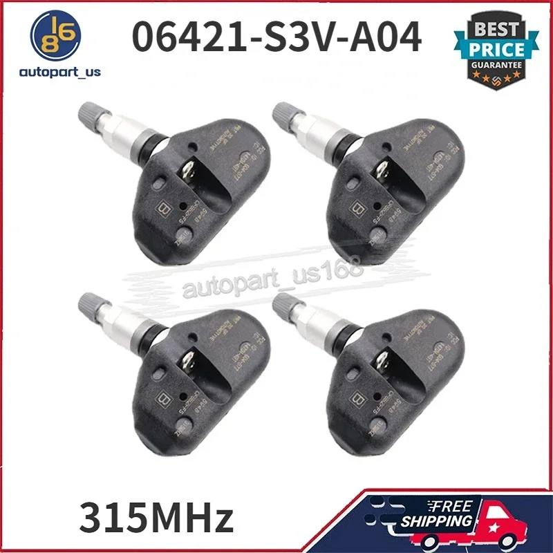 Датчик давления в шинах TPMS, 4 шт., датчик 315 МГц 06421-S3V-A04 06421S3VA04 для Acura MDX RL TL Honda Odyssey Pilot Ridgeline