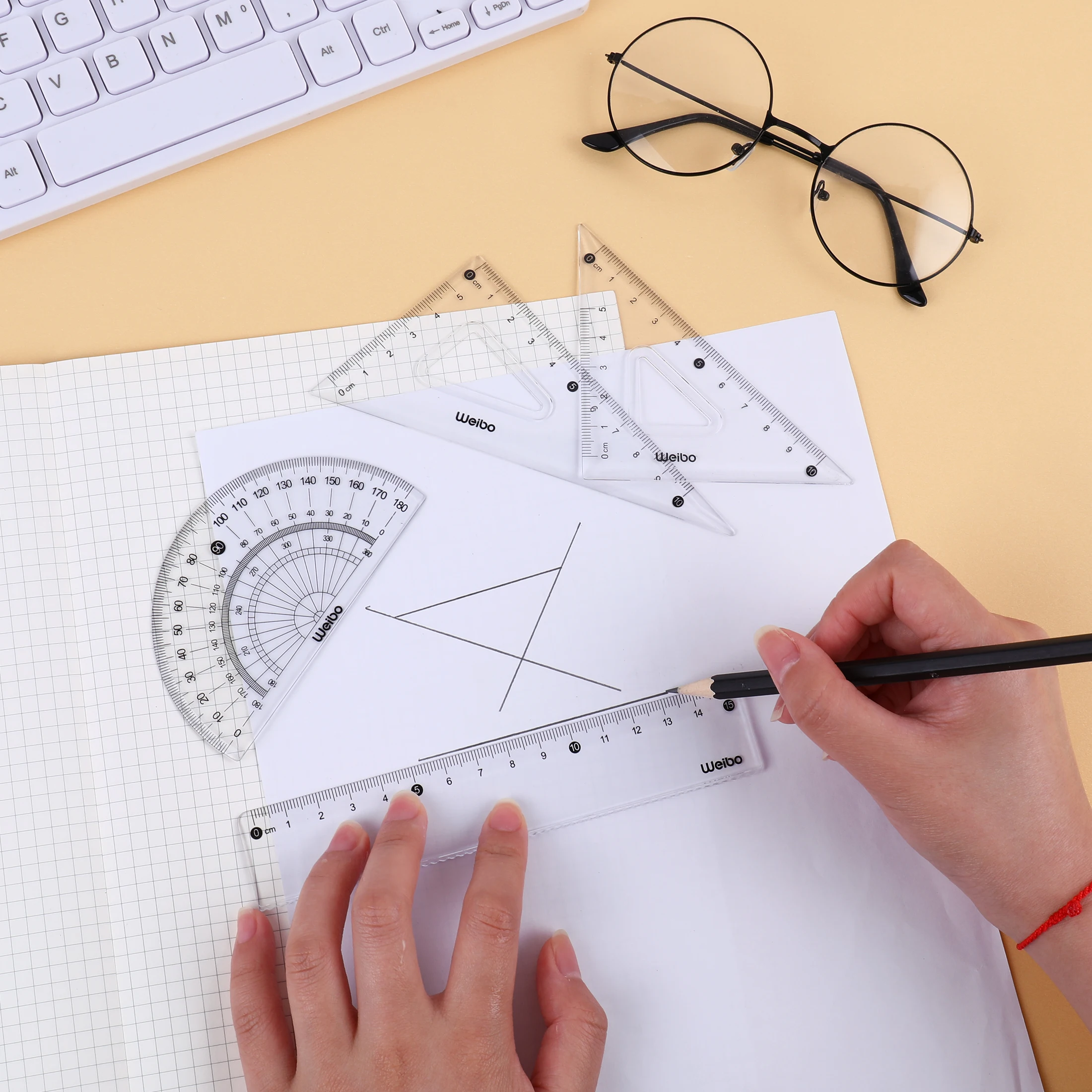 WB-511 Ruler Set 4pcs/set Drawing Measurement Geometry Triangle straightedge Protractor a variety of rulers School