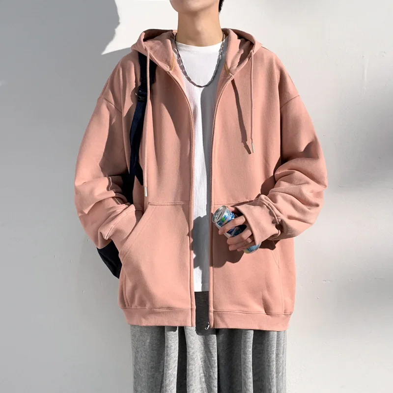 

Spring Autumn Men's Cardigan Hoodie Fashion Long Sleeve Top Casual Coat Loose Hooded Jacket Solid Color Zipper Sportswear