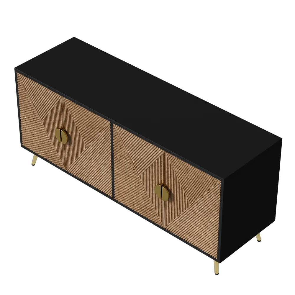 160 cm großes modernes Sideboard, 4 Türen, goldfarbene gebürstete Griffe und hochglänzende Tischbeine, ideal für Wohnzimmer, Esszimmer oder Schlafzimmer – Detail 20