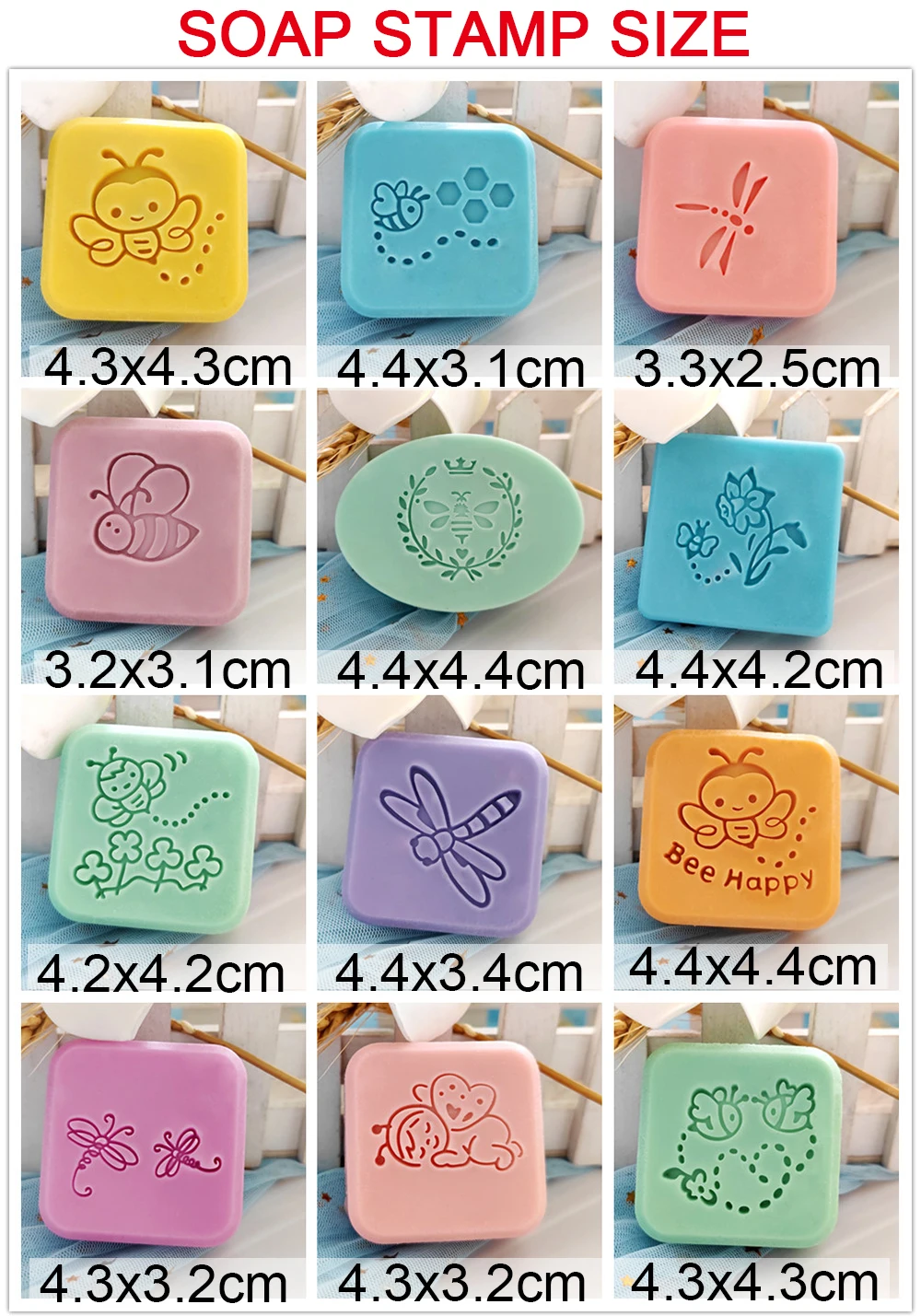 Bee Pattern Natural Handmade Resin Soap Stamp DIY With Handle Crafts Soap Making Tools Transparent Resin Honeybee Styles Seal