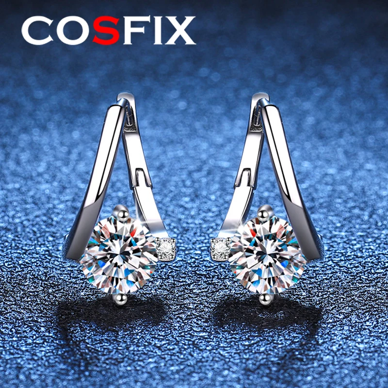 COSFIXS925SilverMoissaniteFemaleEarringsDropFashion1CaratDcolormoissaniteearrings
