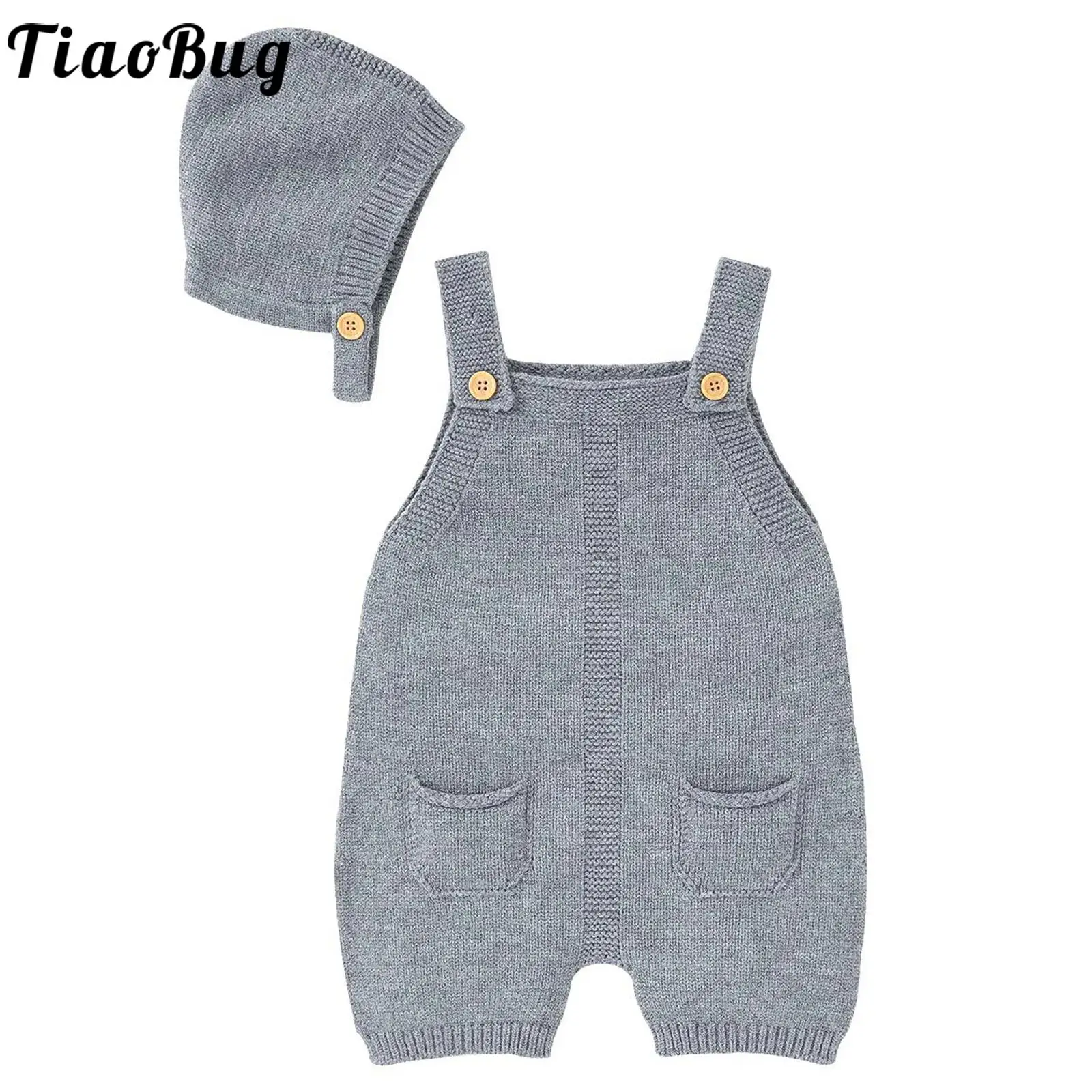 

Baby Girls Boys Warm Knitted Romper Stretchy Suspender Pants Knitwear Overalls Dungarees Sweater Bodysuit Jumpsuit with Hat