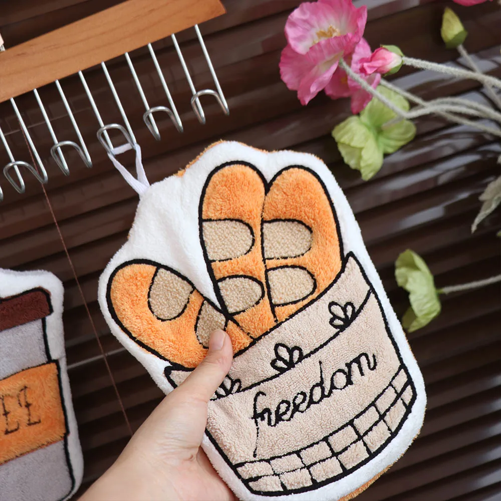 4Pcs/Set Practical Cartoon Hand Towel Absorbent Soft Bathroom Hanging Towel Thickened Skin-friendly Kitchen Hand Cloth Dish
