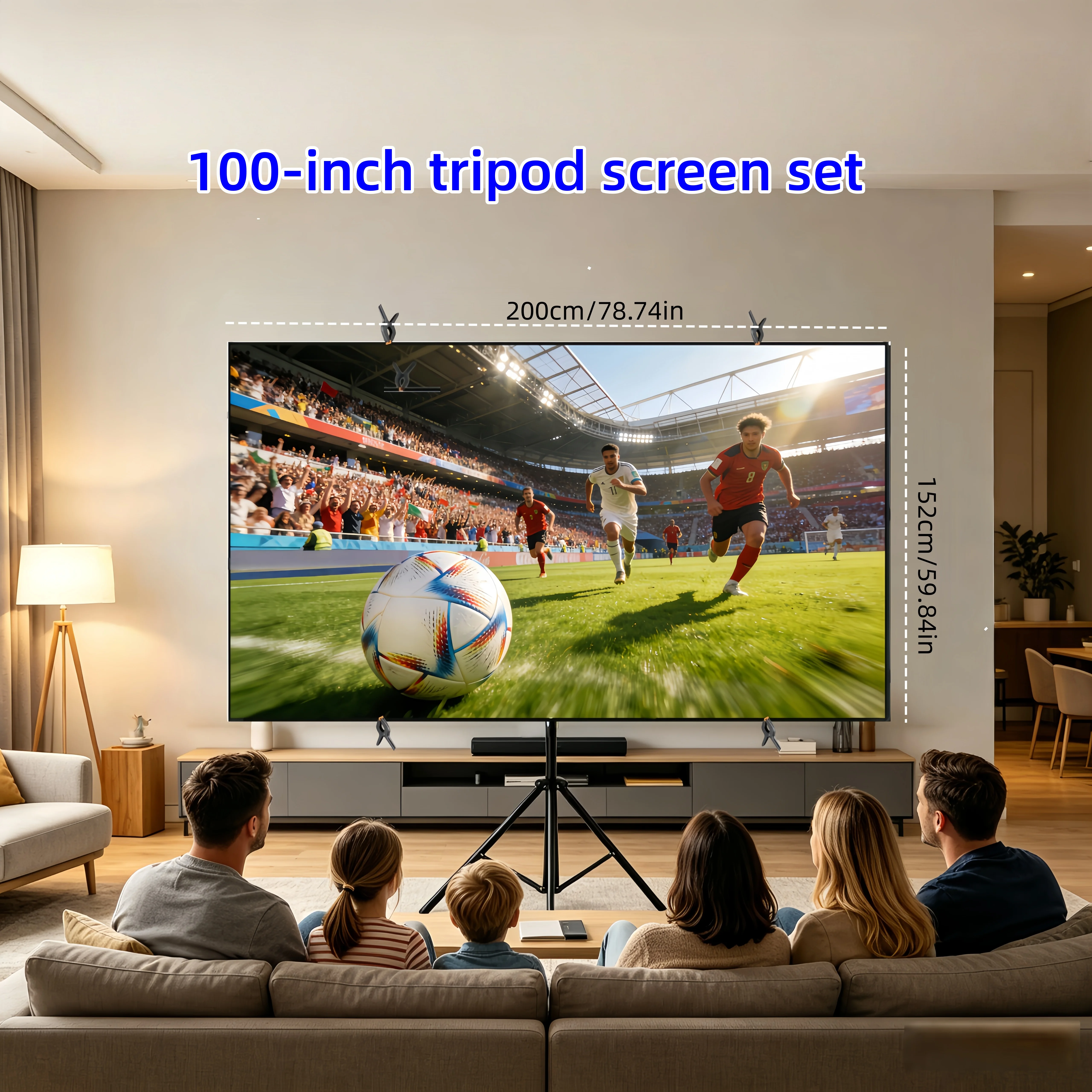 شاشة عرض بروجكتور 100 بوصة مع حامل، طقم شاشة عرض محمولة على شكل حرف T مقاس 2×2 متر للمسرح المنزلي، الأفلام الخارجية، والعروض التقديمية