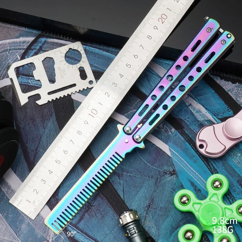 Foldable Comb Stainless Steel Practice Training Butterfly Knife Comb Beard Moustache Brushe Salon Hairdressing Styling black new 2