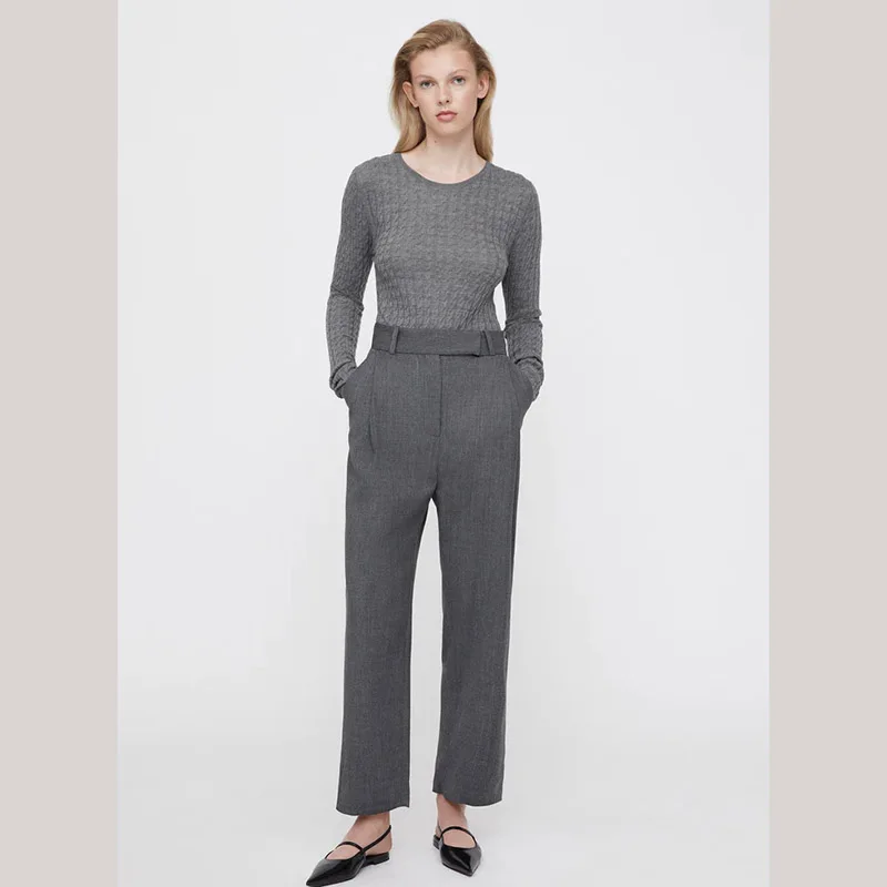 

Totem-Women's Wool Wide Leg Pants, Straight-leg Suit Pants, High-waisted Draped Casual Long Pants, Loose Style