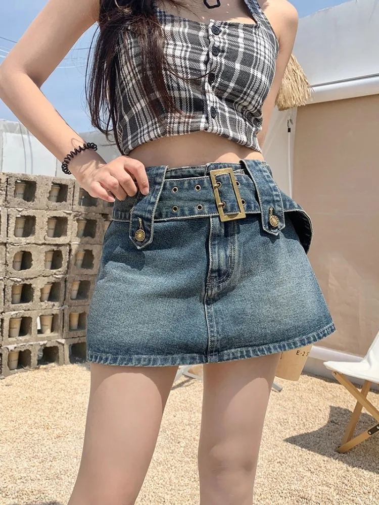 

GUUZYUVIZ High Waist A Line Mini Skirt Women Denim Short Korean Jean Skirts For Ladies