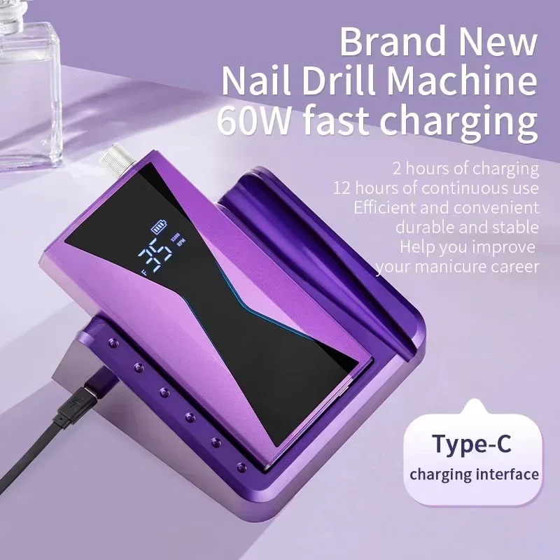 Wholesale Brushless 40000RPM Storage Nail Grinder Charging Portable Nail Remover Nail Art Machine Nail Stuff Wave Polish Makeups 5