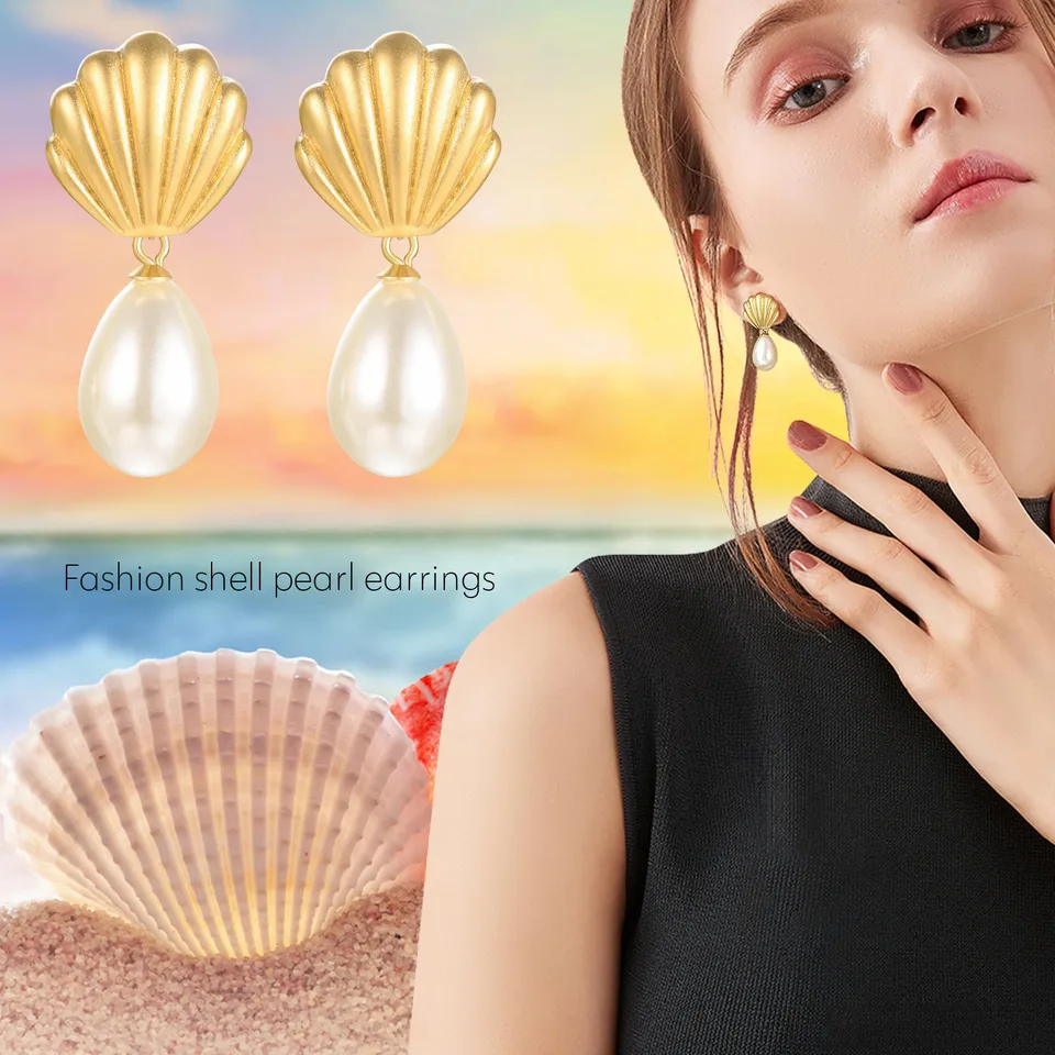 Orecchini con perle di conchiglia da 14 mm in argento sterling