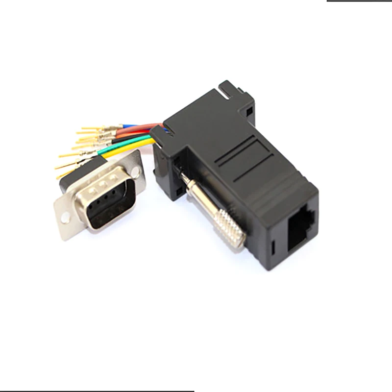 2pcs/lot DB9 9 Pin RS232 Serial Port Male/Female to RJ45 Female Network Adapter 8P8C Black