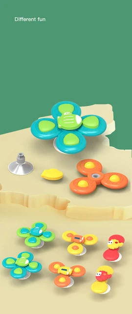 Suction Cups Spinning Top Toy For Baby Infant Insect Gyro Relief Stress Educational Toys Suction Rotating Rattle Sets Bath Toys 6