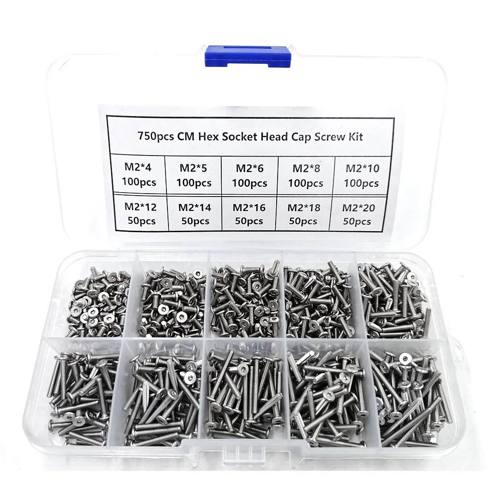100-1000pcs M1.4 M1.6 M2 M2.5 M3 M4 M5 M6 304 스테인레스 스틸 CM 초박형 육각 캡 나사 키트