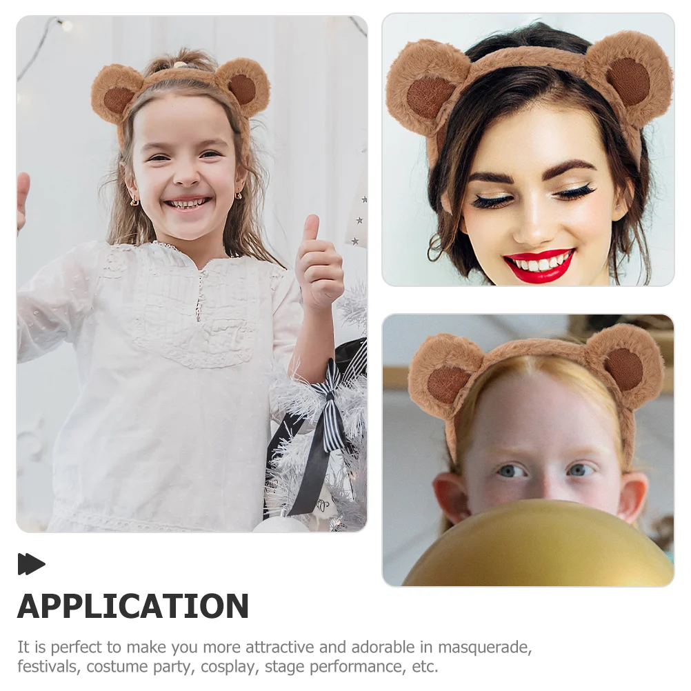3 Pcs Cartoon Bear Headband Cute Plush Hair Accessories 3pcs (a Style Headband-brown) Headbands Animal Skin 3