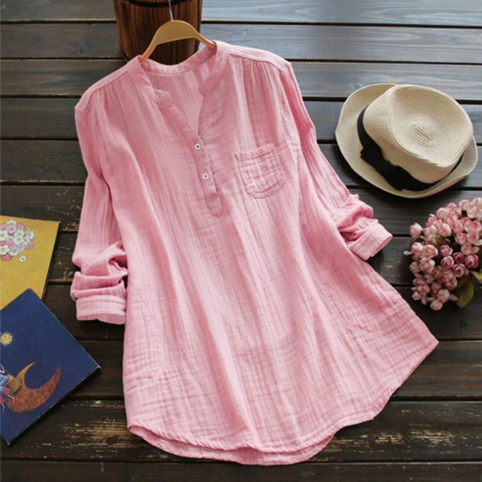 Women Cotton Linen Long Sleeves Blouse 2024 Summer Plus Size Oversized Boho Vintage Shirts Top Lady V-Neck Casual Loose Shirts boho v neck lace short sleeves dress for pregnant women maternity photography maxi gown photo shoot dresses baby shower gifts