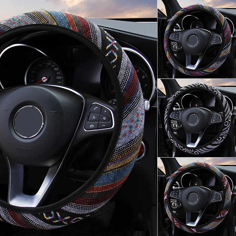 Boho Steering Wheel Cover Breathable Polyester 15 Inch Auto Accessories