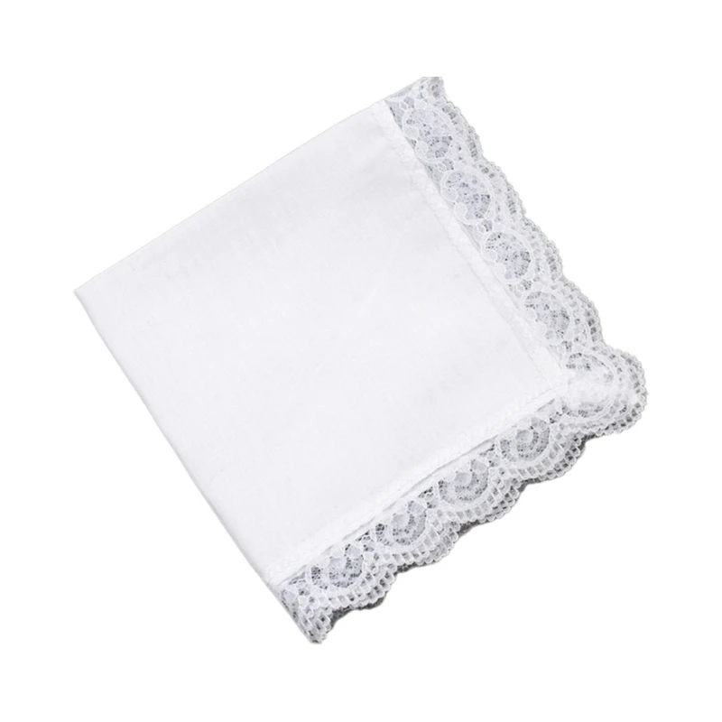 

Cotton Handkerchiefs Women Classical Washable Lace Trim Hankie Embroidery Tie-dye Handkerchiefs for Adult Kids