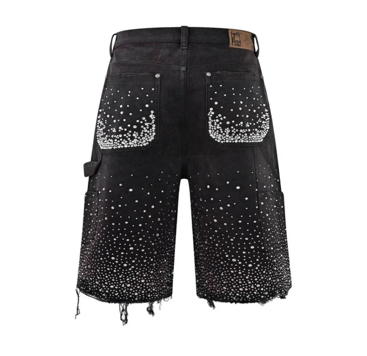 Gypsophila hot diamond washed tassel raw edge denim shorts summer personalized retro high-waisted straight casual wide-leg pants denim shorts,summer jeans shorts
