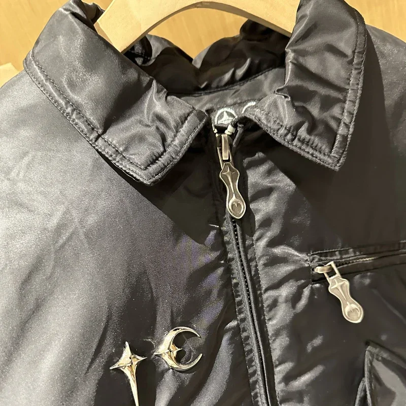 Winter New Men's Streetwear Thug Club Jacket Star Studded Metal Zipper Bomber Flight Jackets Heavy Cotton Coats 4