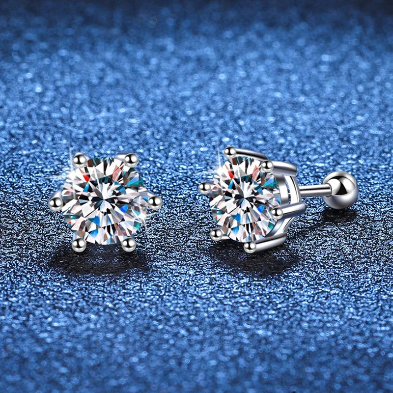 Tezzc 0.3ct 0.5ct 1ct D Color Moissanite Stud Earrings For Women 925 Sterling Silver Sparkling Diamond Screw Earring Jewelry - Image 2