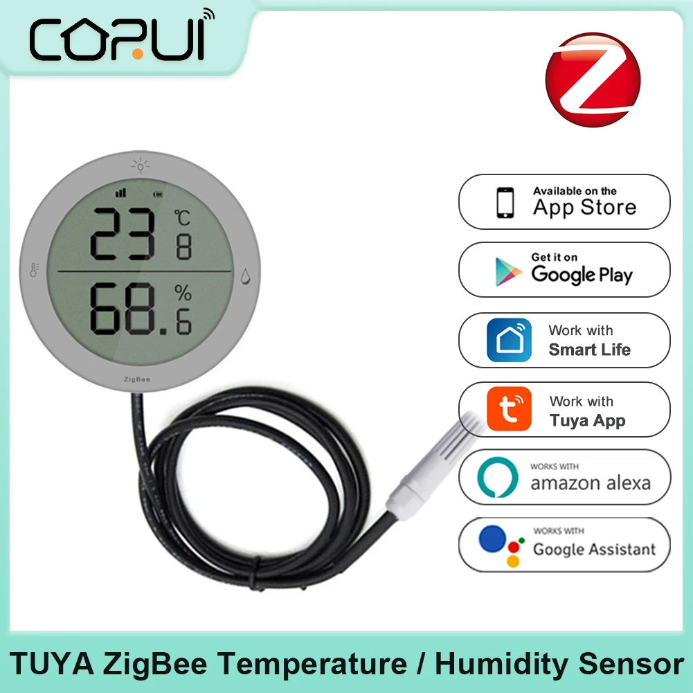 

CoRui TUYA ZigBee Temperature and Humidity Sensor Seedling Fermentation Reptile Breeding Work with Alexa and Google Home
