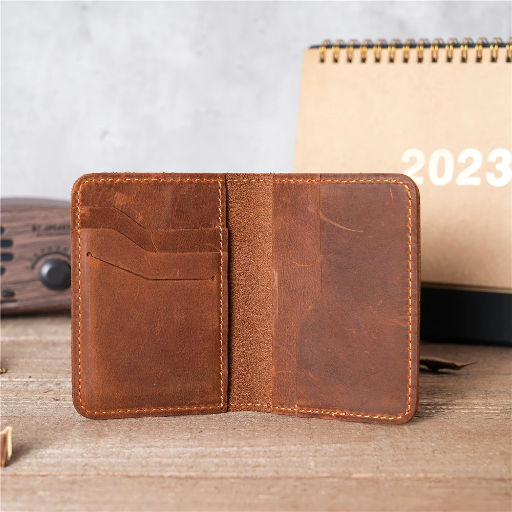 Men's Front Pocket Minimalist Cowhide Full Grain Leather Slim Wallet Card Holder ID License Bank Credit Card Vintage Retro NEW 4