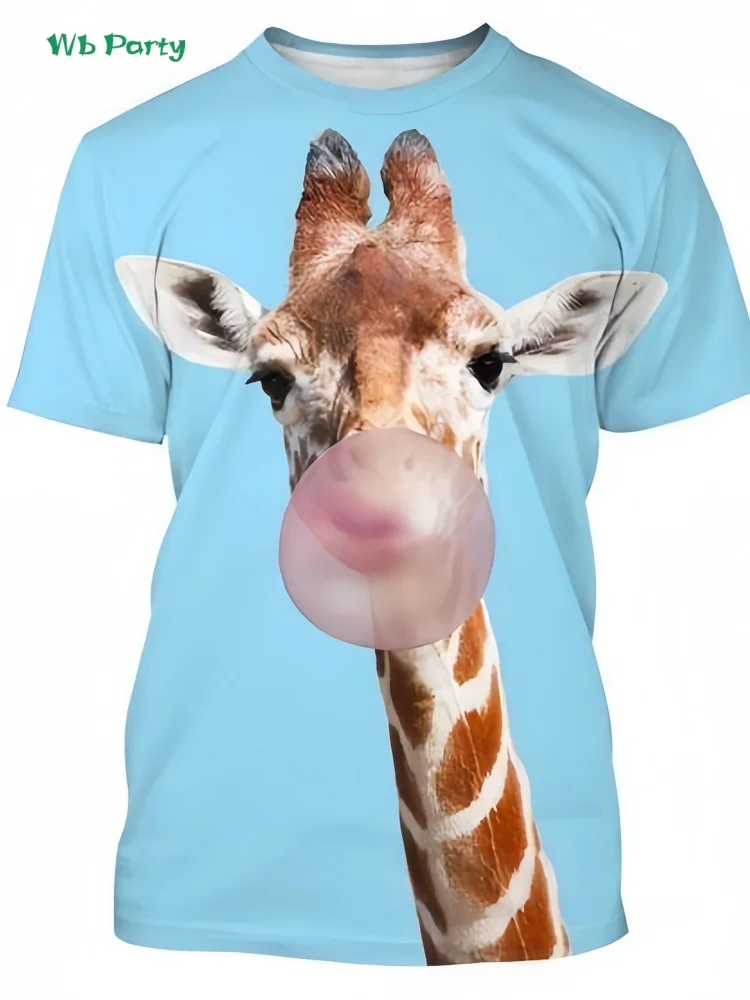 Funny 3D Giraffe Men's T-Shirt Summer Party Men's Short Sleeve