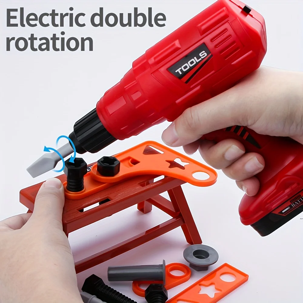 42pcs Simulated Electric Toy Drill Set for Kids-Portable Tool Box Toy, Drill Hammer Screw and Driver Construction,birthday