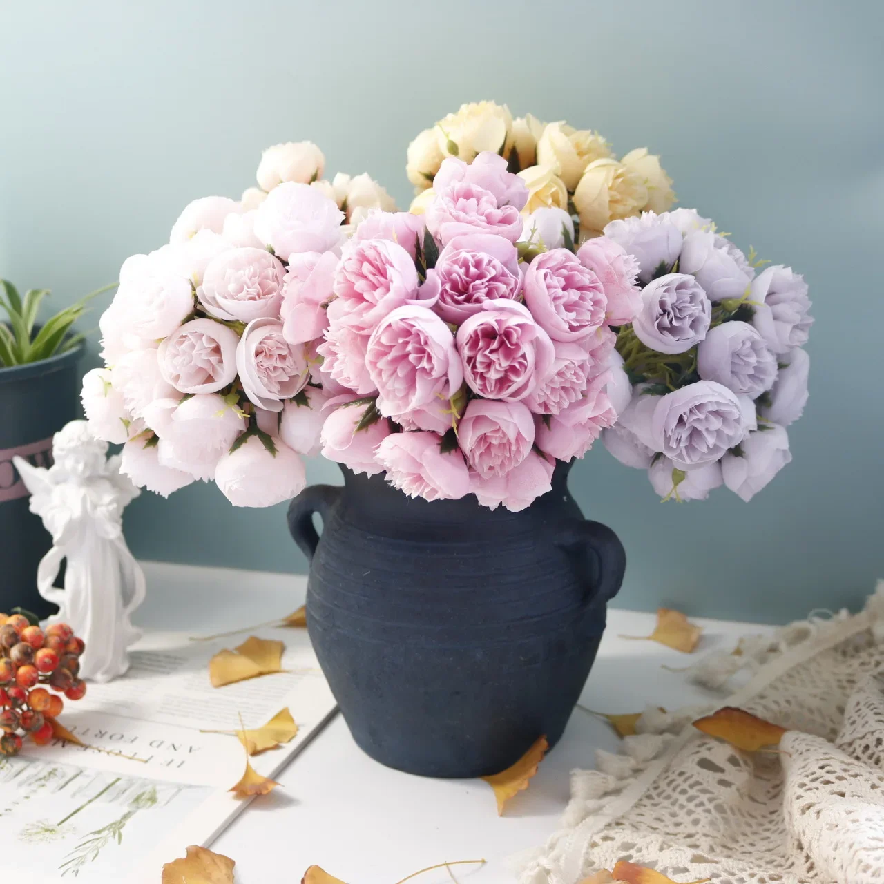 Pequeno chá rosa mão bouquet, flores do casamento, decoração para casa, fotografia arranjo, 27 cabeça