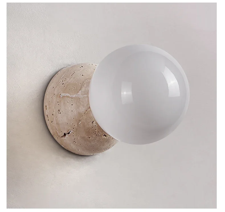 Cream Style LED Wall Lamp Round Cave Stone Bedside Light Image 6