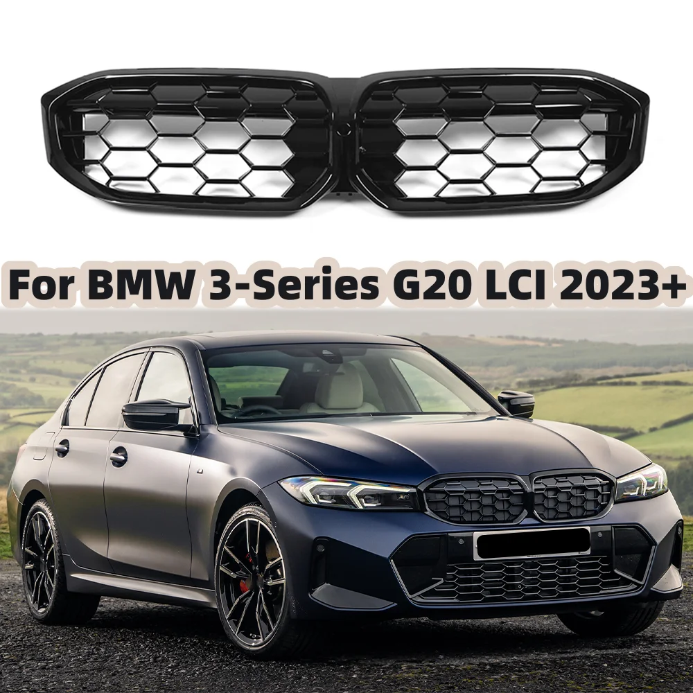 

For BMW G20 LCI 3 Series 2023+ 330i M340i Front Bumper Kidney Grill Diamond All Chrome Style Racing Grille Car Accessories