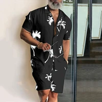 Coconut Tree 2PCS Shirts Suits Men 3D print Fashion Shirts+Shorts Two Piece Sets Hawaii Beach lapel Shirt Set Unisex Clothing 1