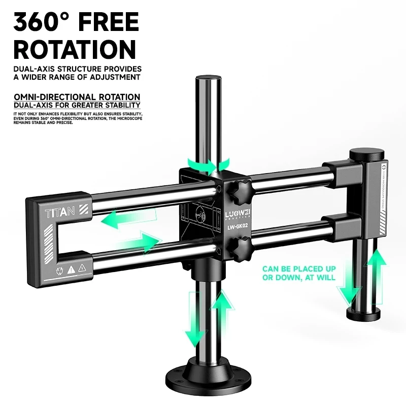 LUOWEI LW-GK02 Dual-Axis Microscope Stand 360&deg; Rotatable Swing Aluminum Stand Microscope Articulating Arm Bracket