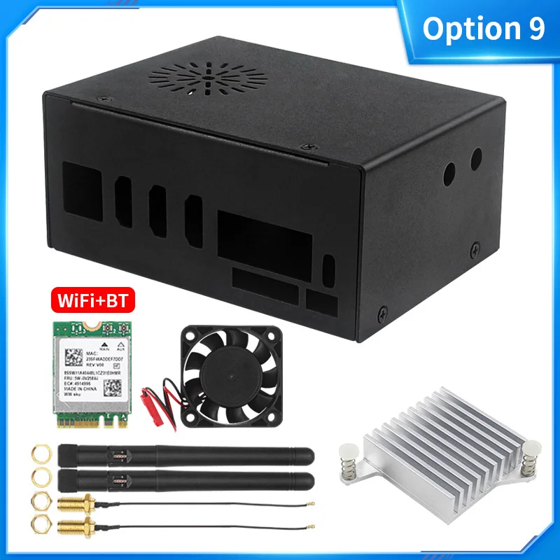 Orange Pi 5 Plus Metal Case with Fan Optional Antenna Aluminum Heatsinks eMMC Wi
