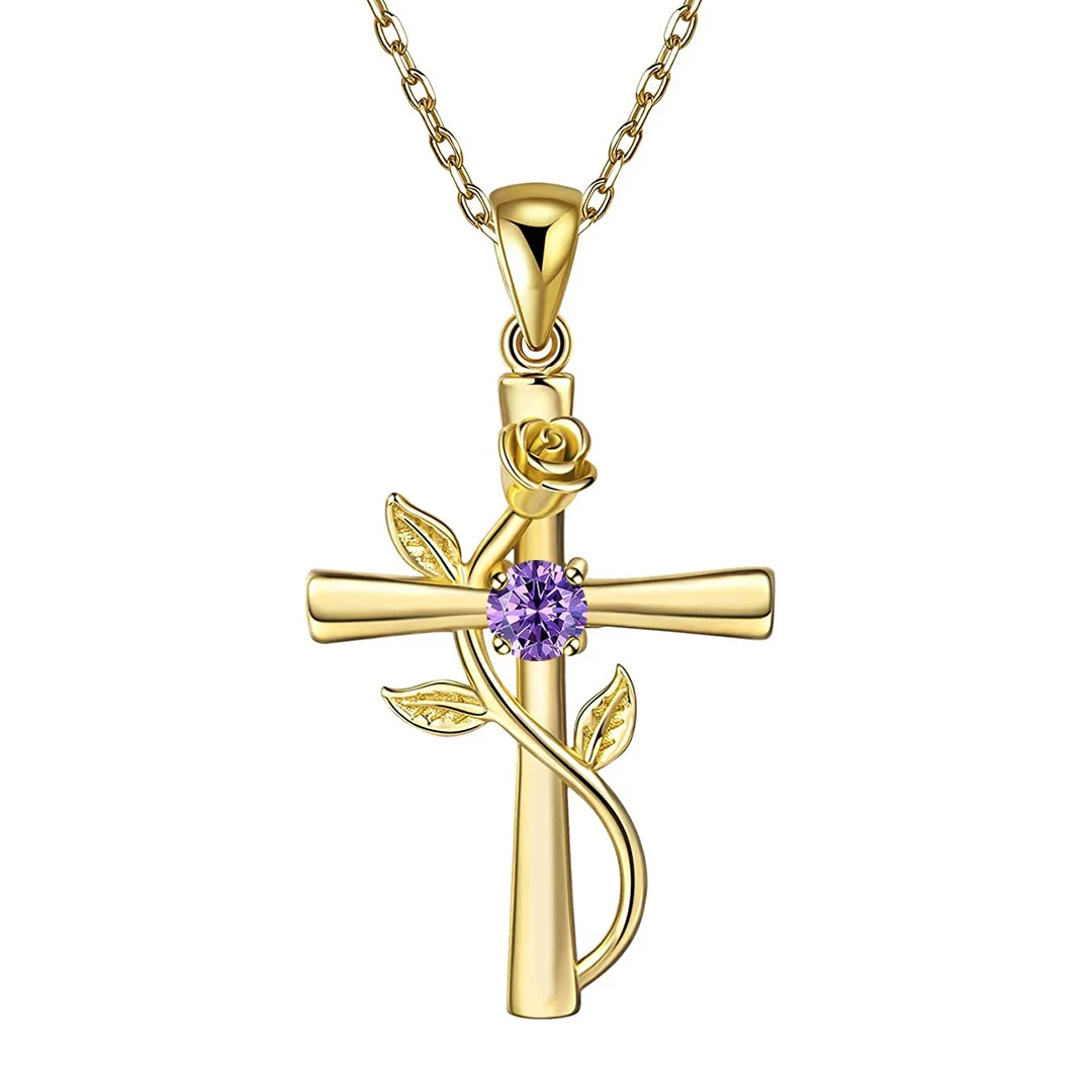 Classic Cross Rose Gold Color Necklace Exquisite Inlaid Crystal Birthstone Pendant Necklace Fashion Jewelry Gifts for Friends 6