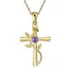 Classic Cross Rose Gold Color Necklace Exquisite Inlaid Crystal Birthstone Pendant Necklace Fashion Jewelry Gifts for Friends 6