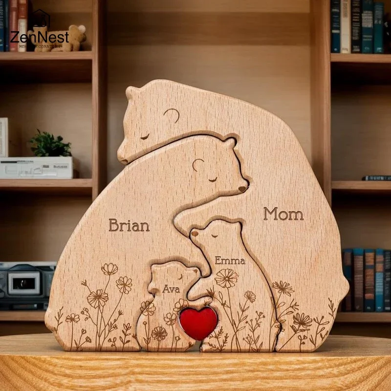 Hign-concerned Wooden Little Bear Family Name Puzzle image 2