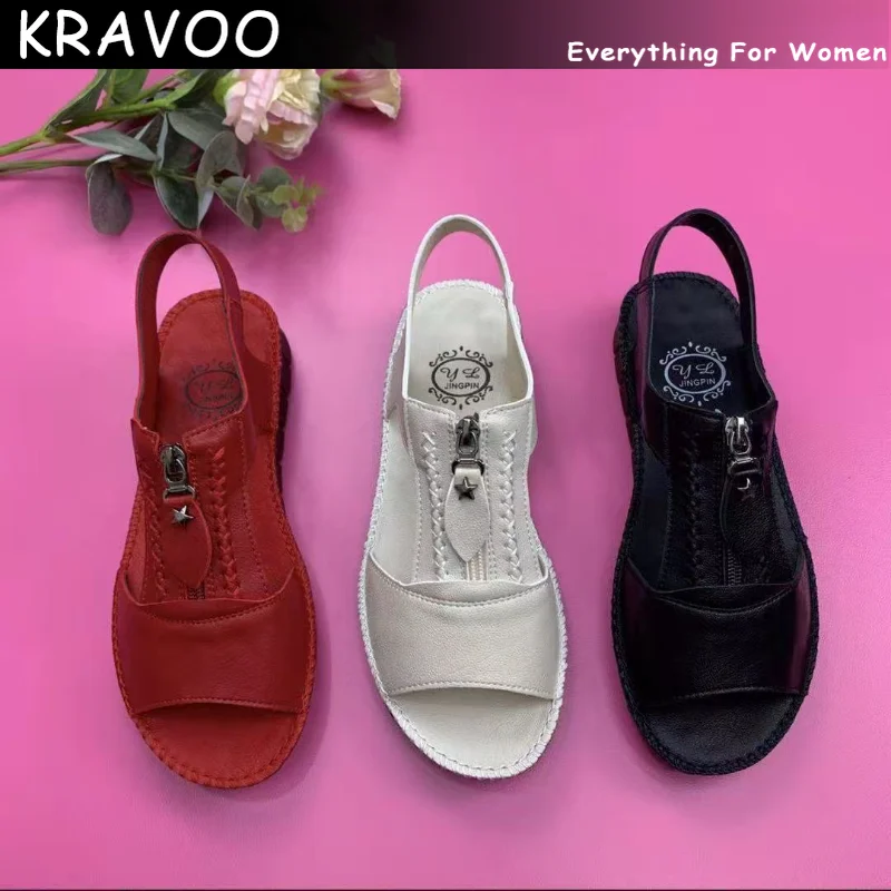 KRAVOO-Women-Shoes-Zip-Peep-Toe-Female-Sandals-Soft-Soled-Women-s ...