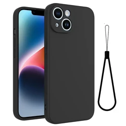 Black Silicone Lanyard Cord Phone Case with Protective Lens Cover - Case & Strap (For iPhone 12 mini)