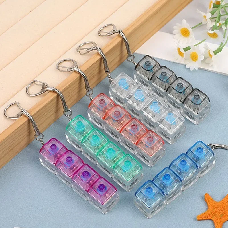 LED Keyboard Keychain Fidget Toys Crystal Clicker Sensory Toy for Stress Relief Keyboard Keychain Fidget Gadget for Adults Kids