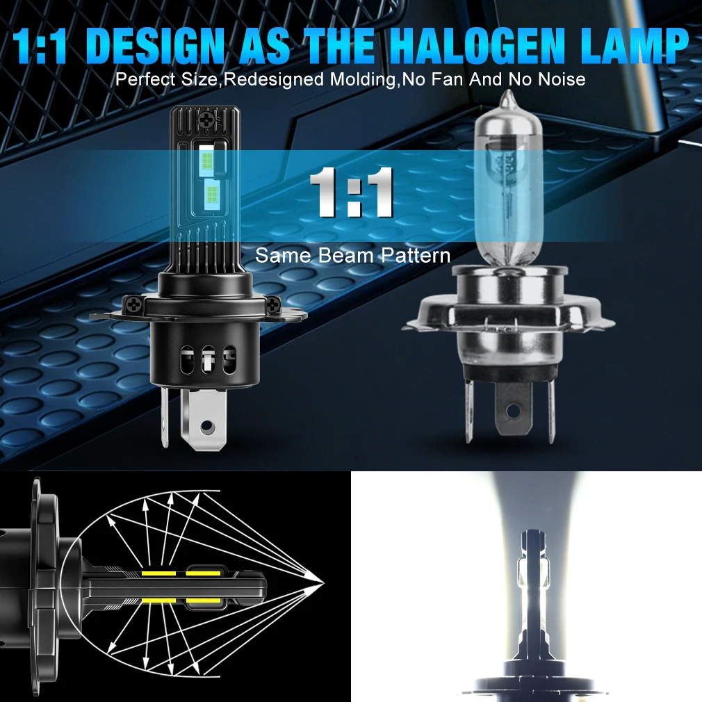 S&D H4 LED 헤드라이트 안개등 100W 30000LM H4 자동차 헤드라이트 전구 자동차 주행용 LED 캔버스 라이트 6000K 화이트 자동차 헤드램프