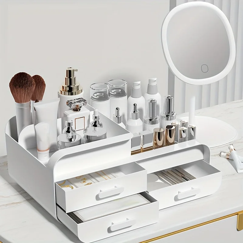 Makeup Storage Box Drawer Dormitory Finishing Plastic Shelf Large Makeup Capacity Cosmetics Skin Care Dressing Table Desktop 6