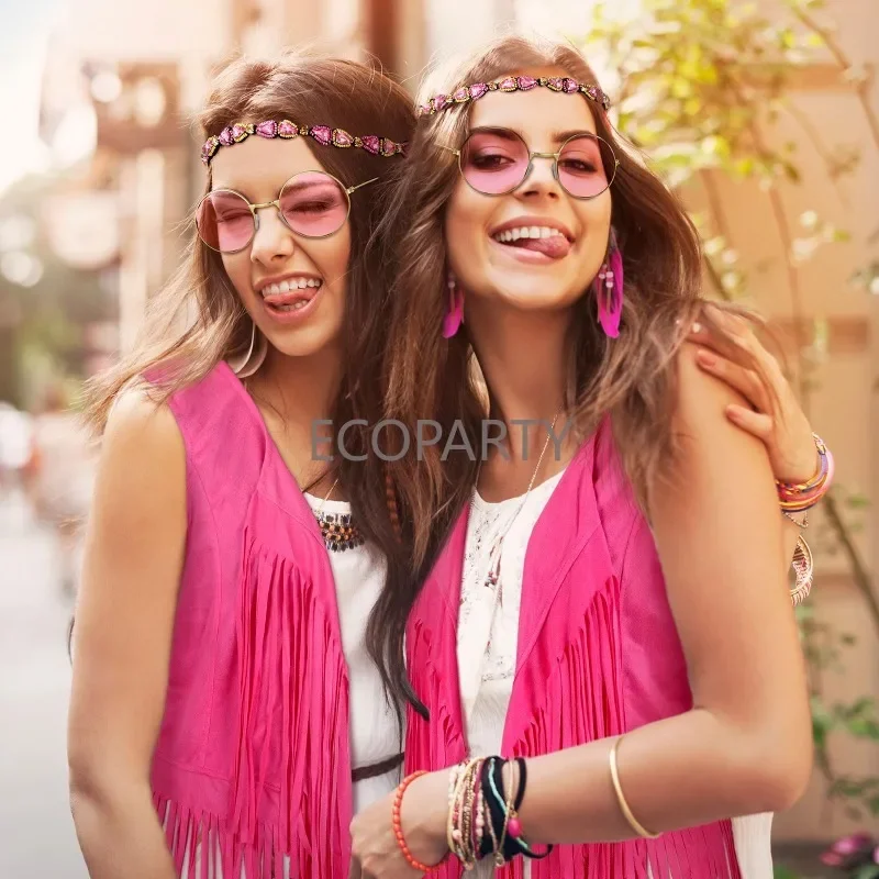 Costume hippie da donna con frange, senza maniche, gilet hippie, abbigliamento da donna anni '60 '70 '80, abbigliamento da discoteca da discoteca marrone, gilet da donna hippie bolero carnevale, Ag