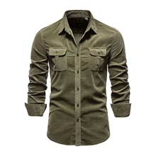 

2022NEW Xfh 2021 New Single Breasted 100% Cotton Men's Shirt Business Casual Fashion Solid Color Corduroy Men Shirts Autumn