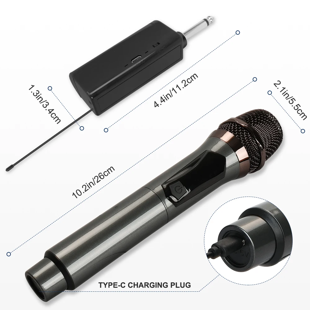 Mic karaoké dynamique sans fil,2 canaux,batterie 1200mAh,UHF,pour fête