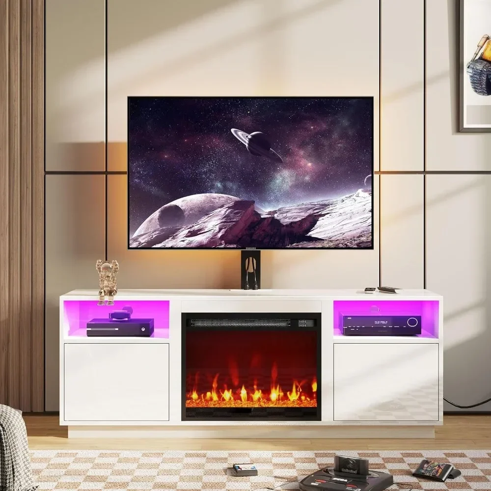 Description Picture 6 of itemFireplace TV Stand with Led Lights and Power Outlets, Entertainment Center with Electric Fireplace