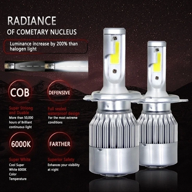 Latest C6 2pcs LED Car Headlights 6000K 8000K H1 H8 H9 H11 Automobiles Headlamp 12V H7 H4 Auto Bulbs Driving Light