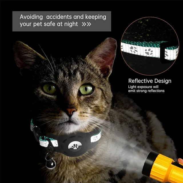 AirTag Cat Collar with Bells, Safety Buckle Cats Collar with Airtag Holder, Anti-Lost Cat Collars for Girl Boy Cats Kitty Puppy 6